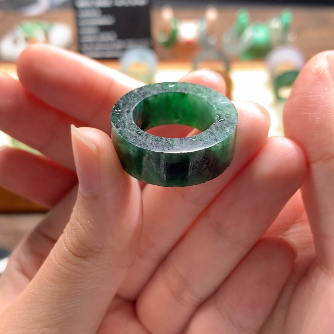 定制翡翠未镶嵌翡翠戒圈墨绿乌鸡 14-18