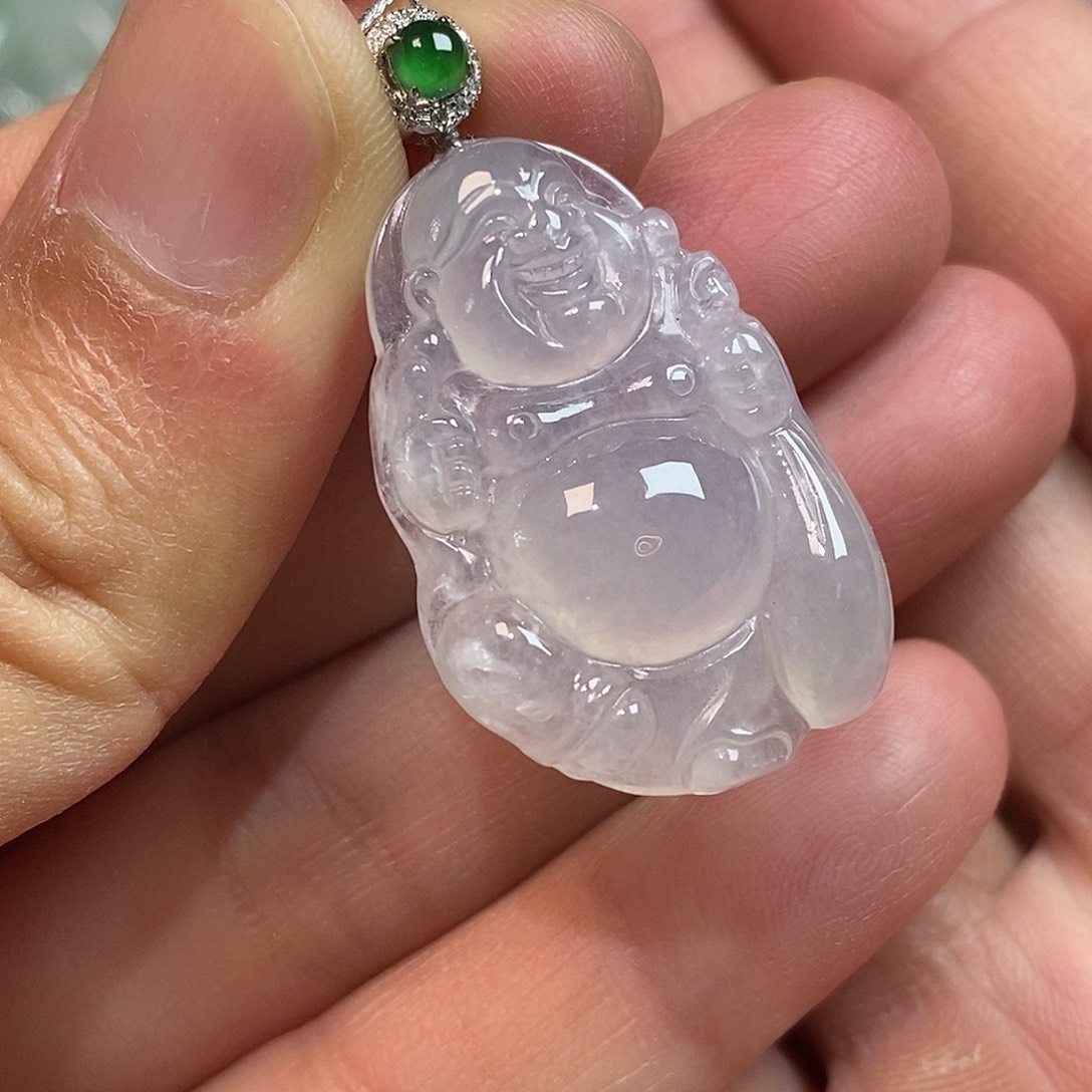 翡翠18K金镶嵌颈饰布袋佛