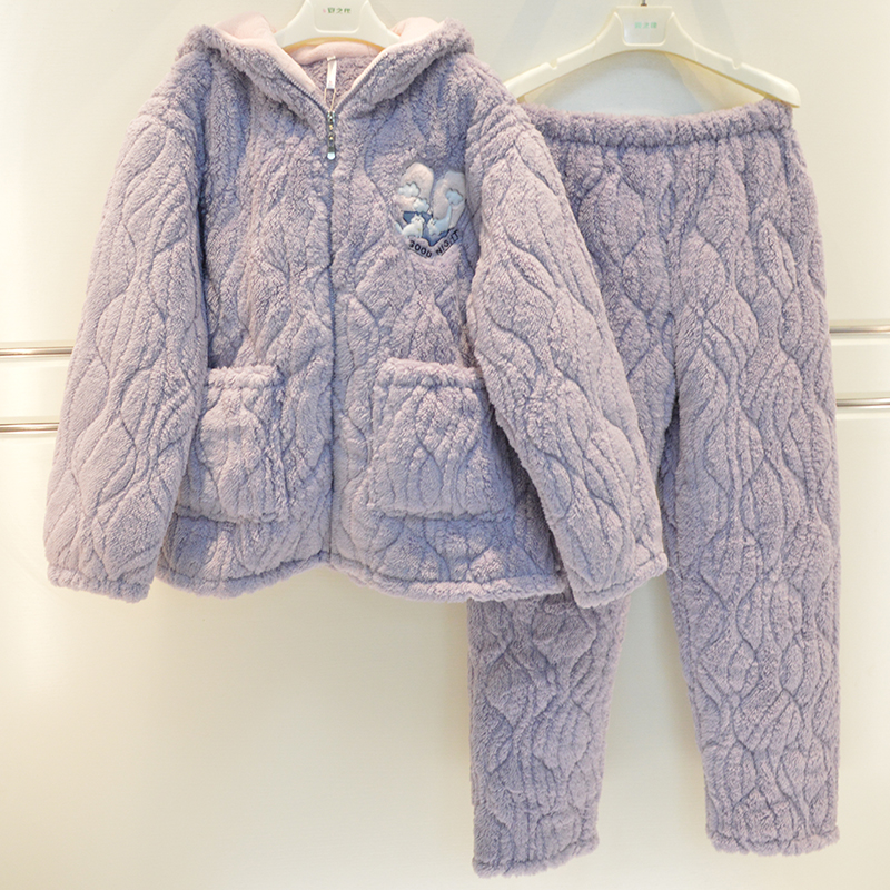 妮可雅品牌睡衣女士秋冬夹棉家居服21303