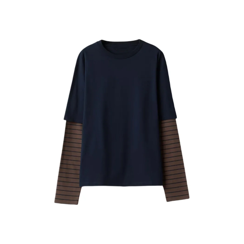 《160》南油高定休闲运动条纹拼接假两件百搭衬衫上衣