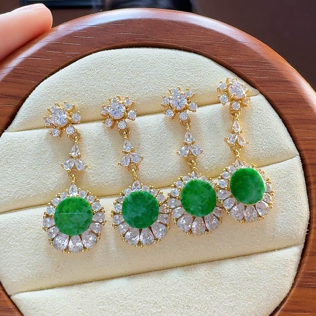 翡翠耳饰银S925镶嵌耳饰多样性发货一副