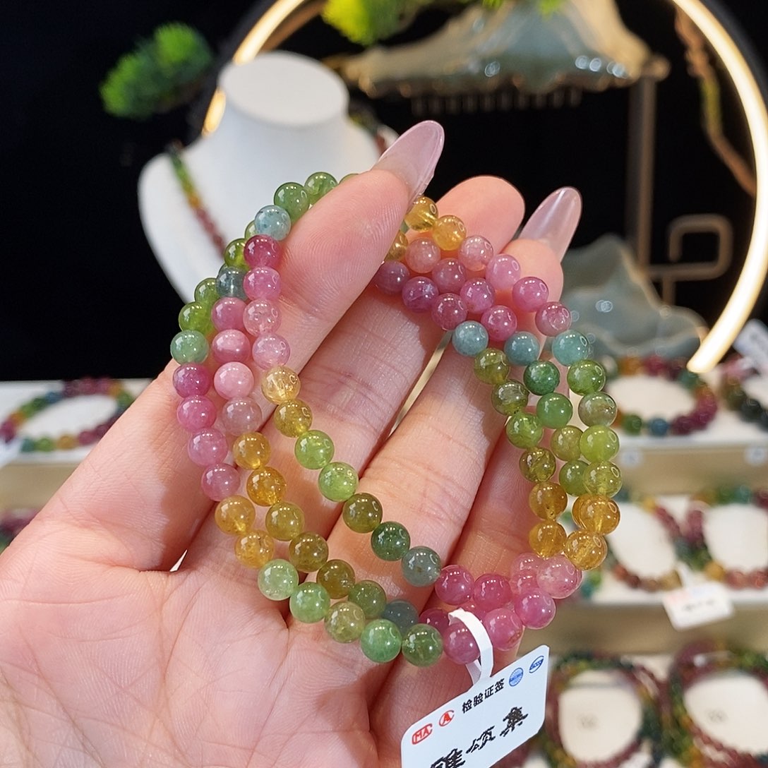 碧玺手串未镶嵌G2488三圈颜色微差