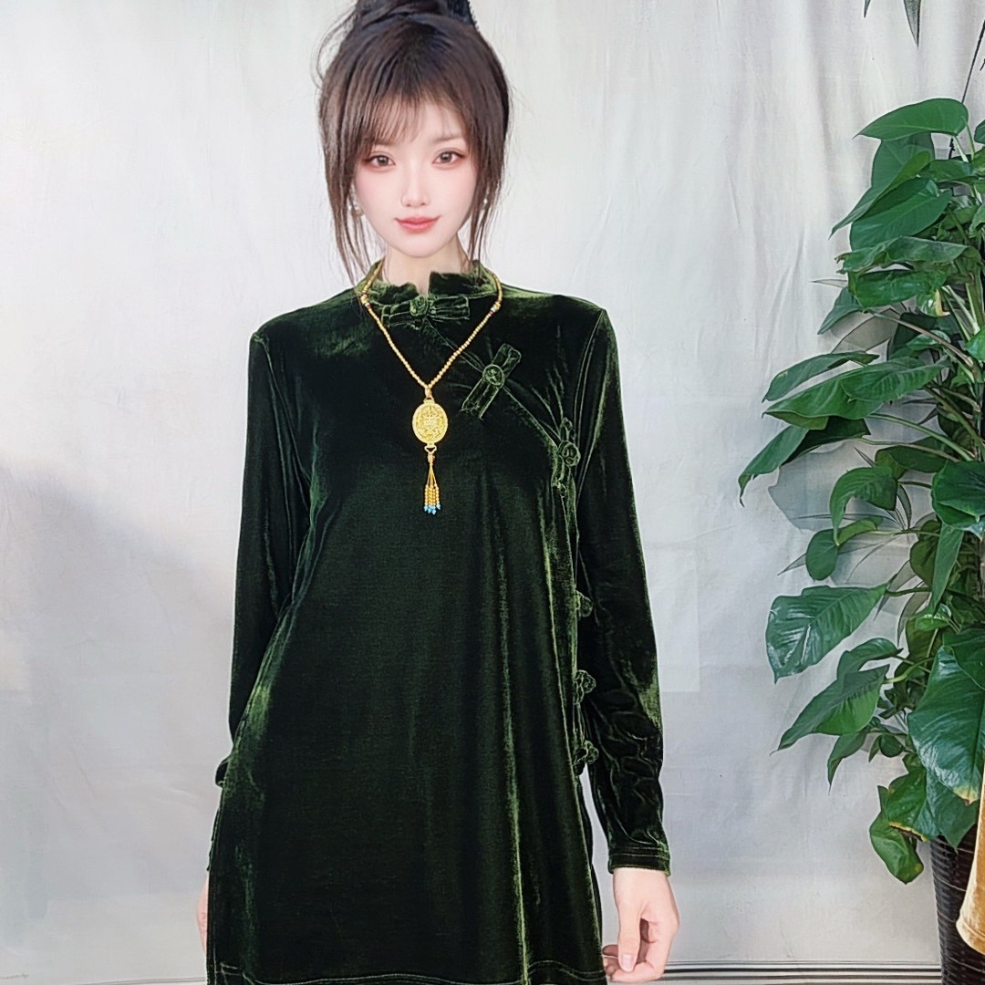 2025 新中式国风高档丝绒上衣长袖+阔腿裤冬季加厚丝绒套装两件套