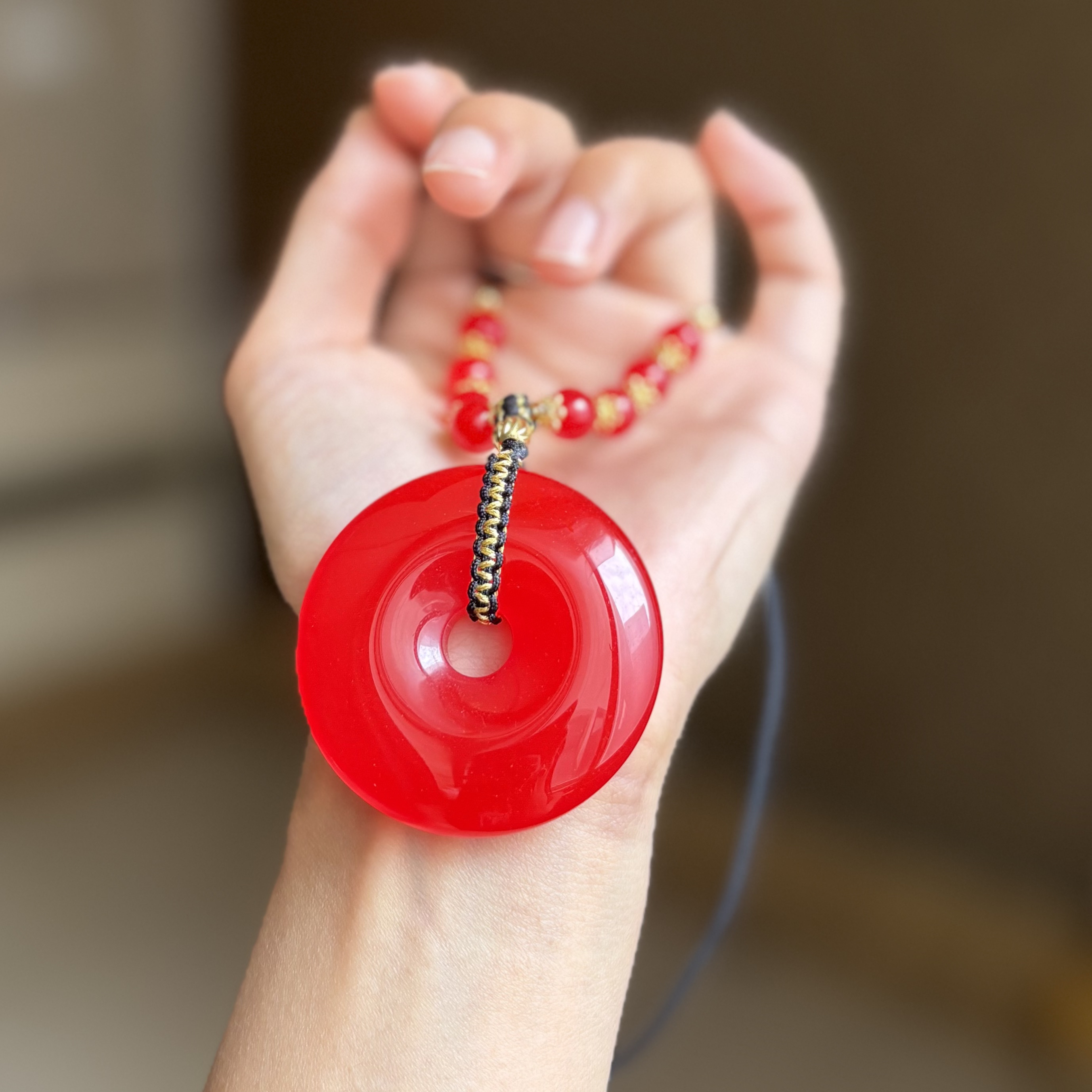 精选高玉化冰底中国红红景天大平安扣玛瑙吊坠多样性发货发其一