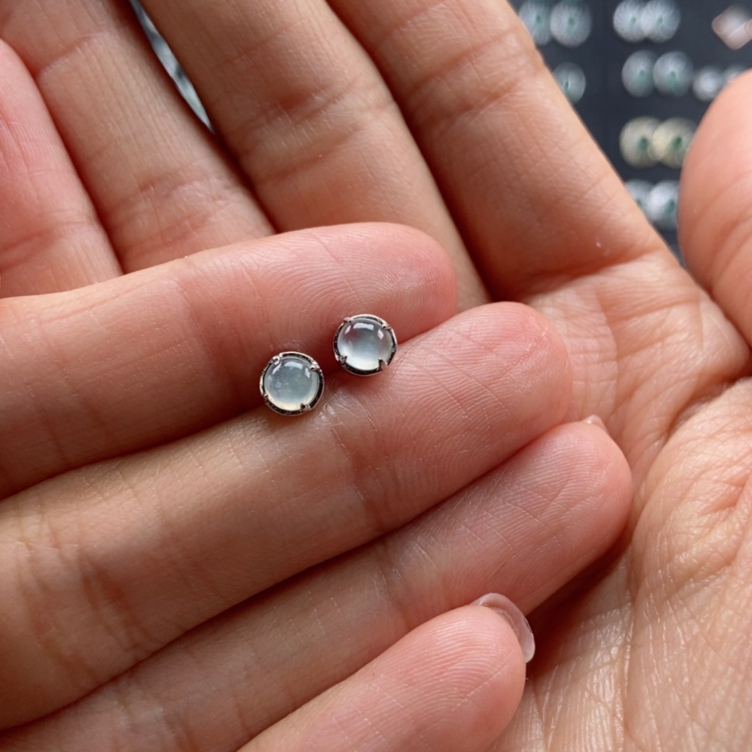 翡翠耳饰银S925镶嵌翡翠首饰