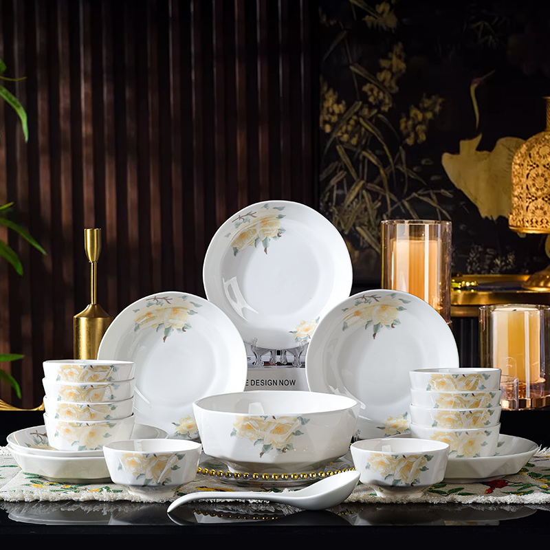 【国色天香】钻石系列15件套家用碗盘套装组合餐具