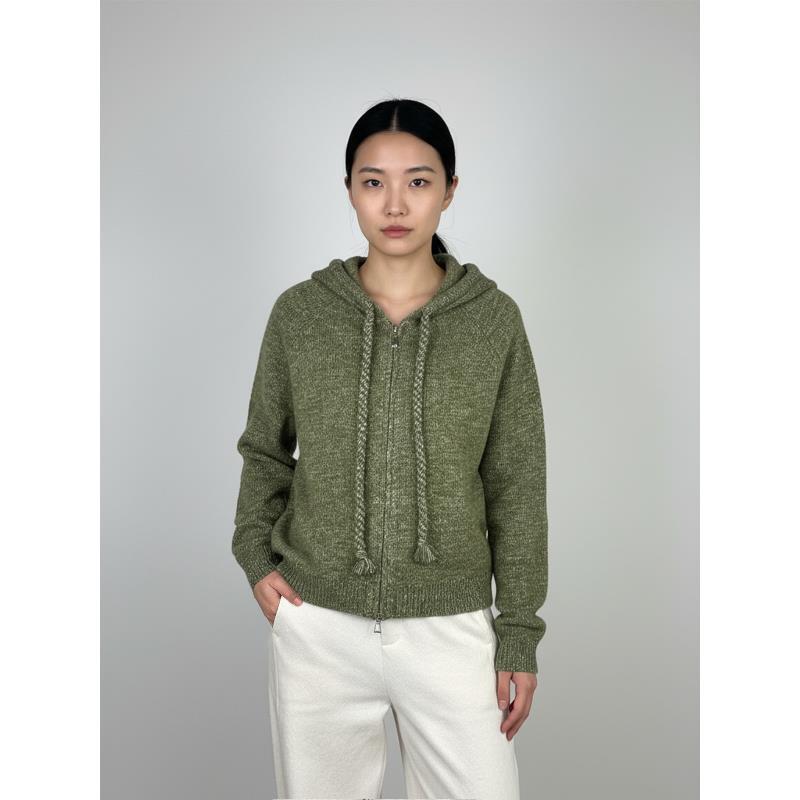 【100%绵羊毛】女士纯羊毛连帽拉链夹克外套668669