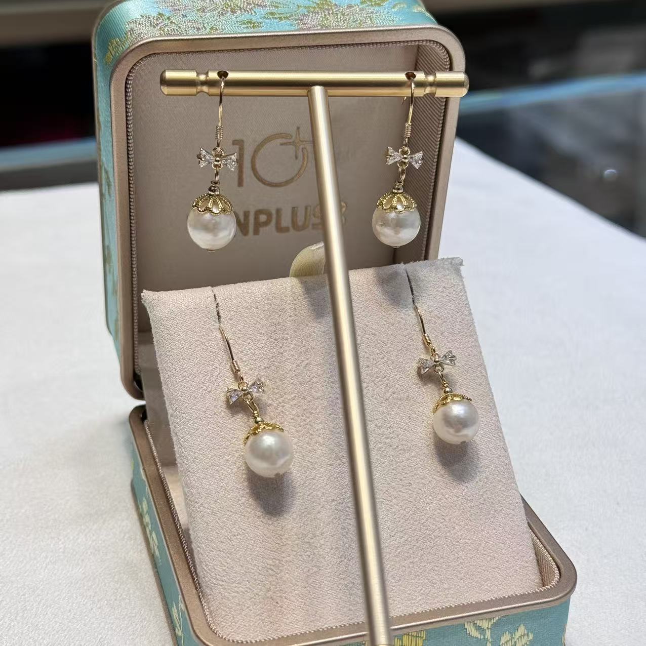 [十上珍珠]G311-海水极光蝴蝶结款珍珠耳饰9-10mm百搭气质仙女