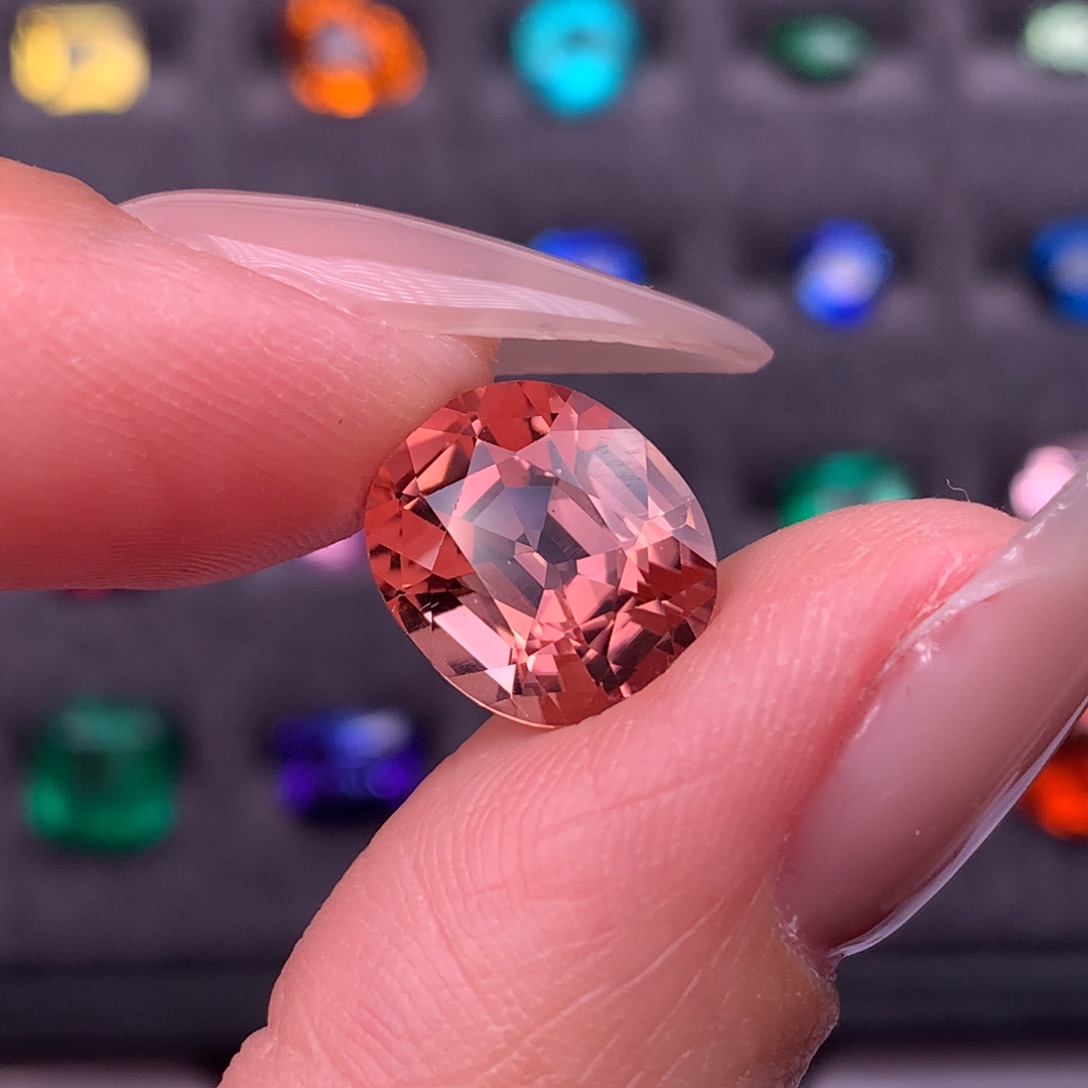 碧玺珠宝半成品未镶嵌5ct日落色碧玺全净无暇