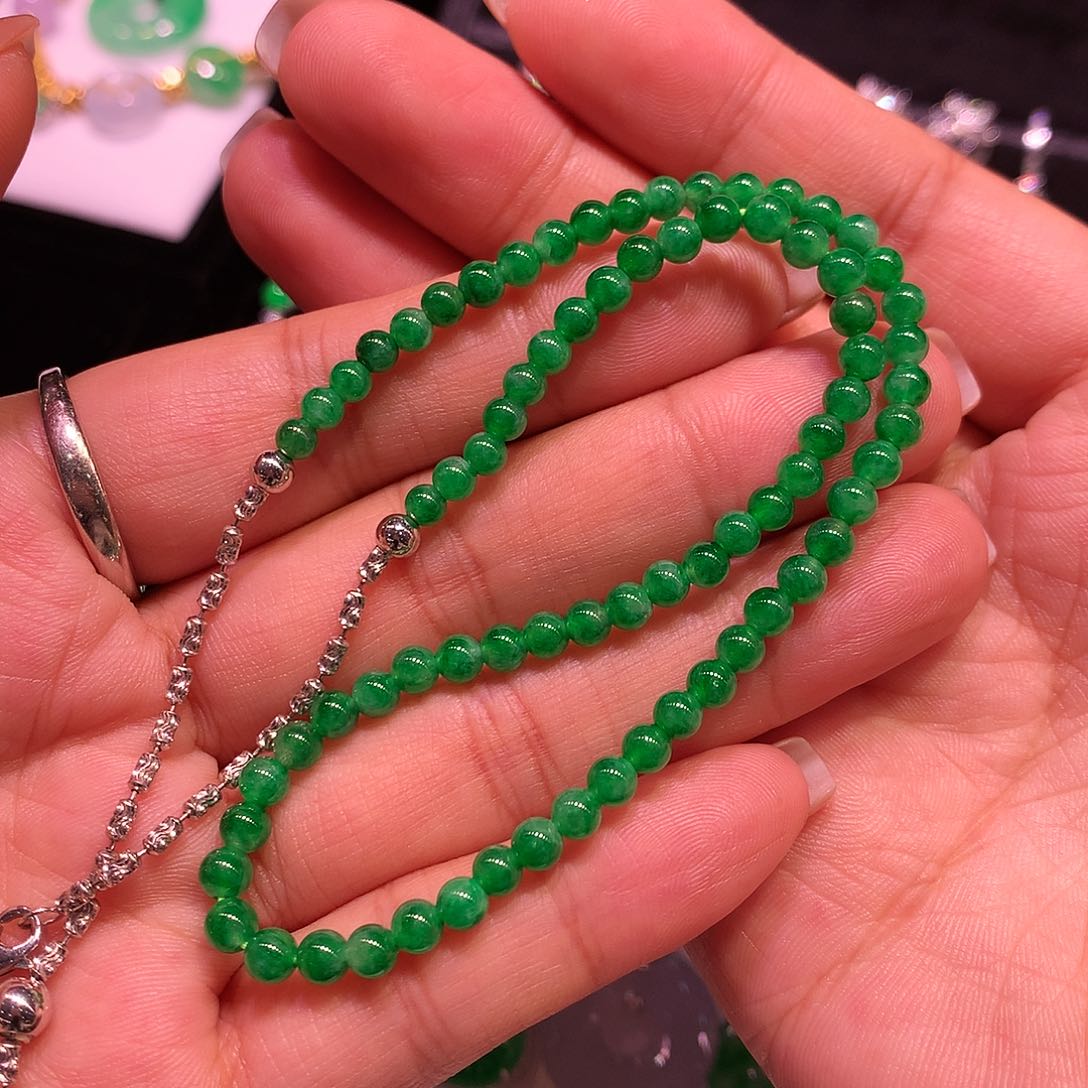 翡翠18K金镶嵌颈饰缅甸翡翠颈链18k镶嵌