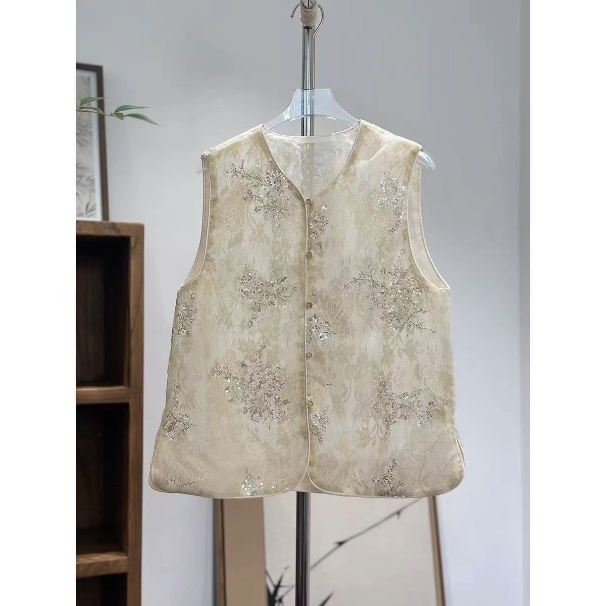 【繁星】春夏高级感重工珠片刺绣圆领时尚百搭新中式国风马甲046-4