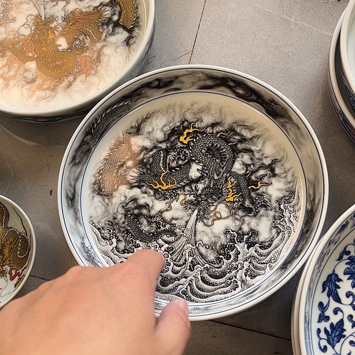 杯景德镇黑墨龙游海大壶承