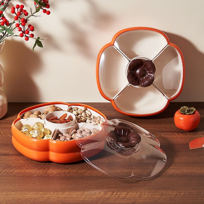 柿柿如意干果盒分格干果盘新款家用客厅茶几糖果盒带盖干果收纳盒