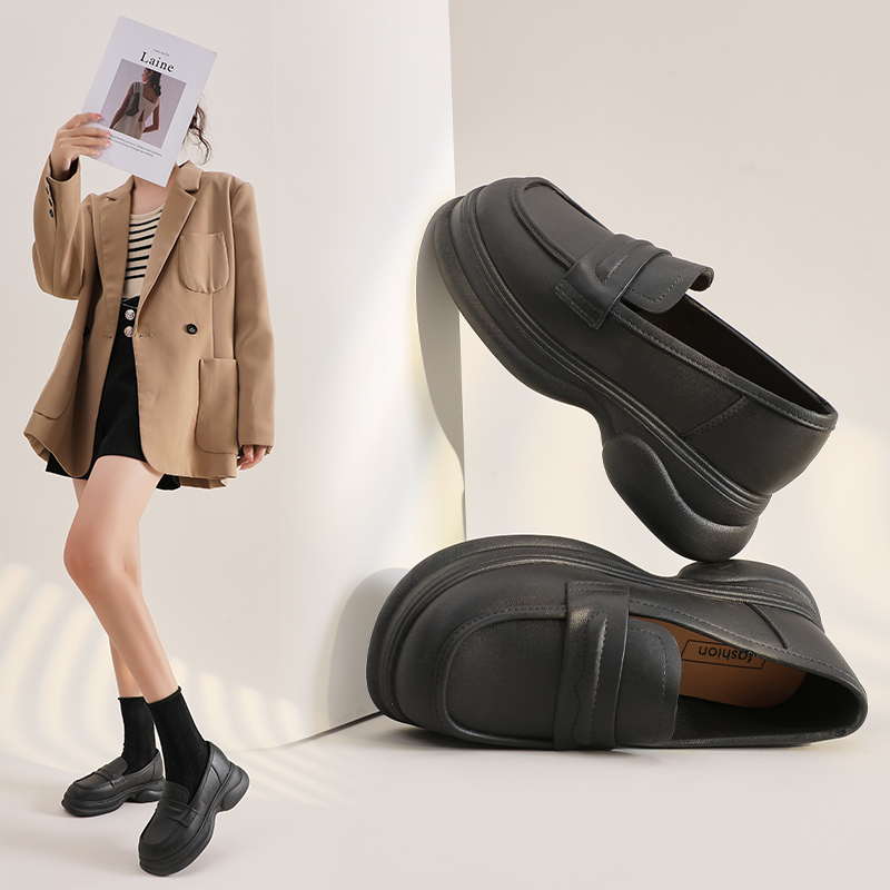 【几乐】2025新款厚底乐福鞋高级女鞋增高鞋子英伦防滑一脚蹬防水