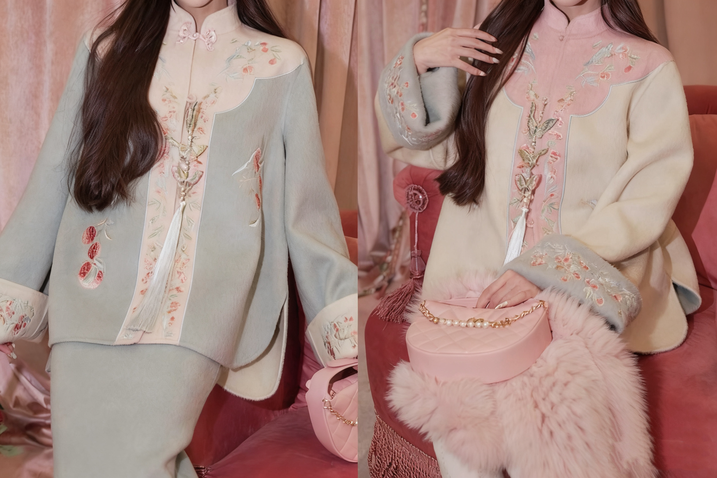 【妃子笑】双面双色穿！新中式冬双面可穿绵羊毛外套半裙