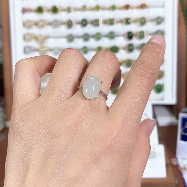 和田玉戒指银S925镶嵌