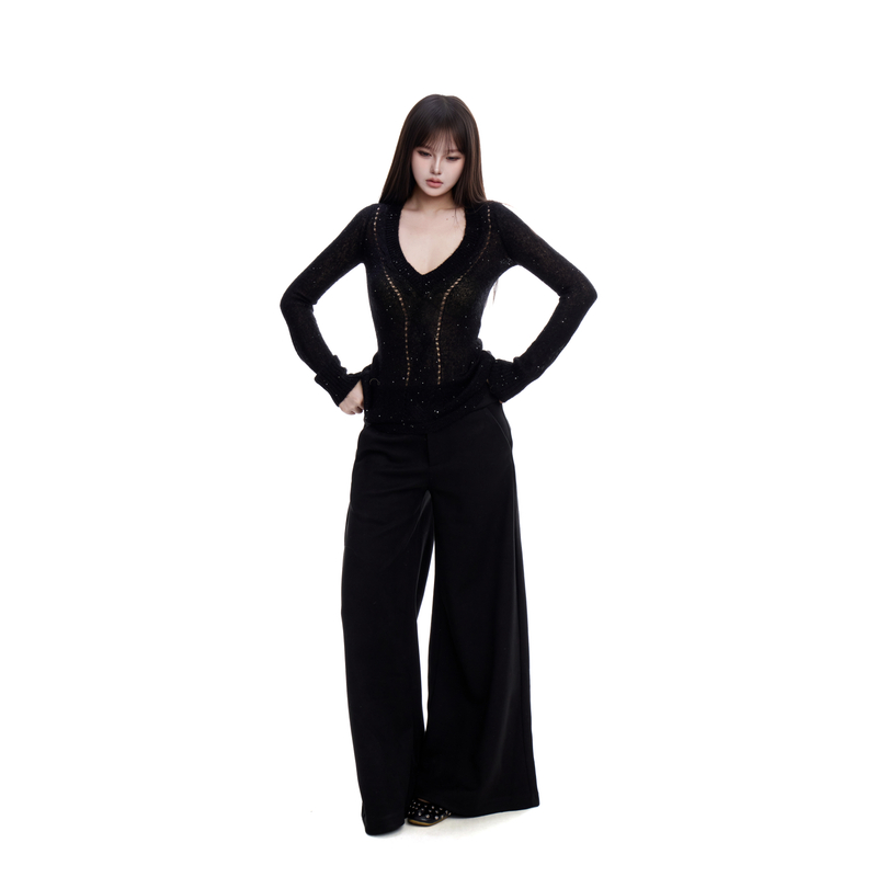 withmin凉皮 秋冬百搭时尚新款黑色低腰气质高级感休闲裤N260072