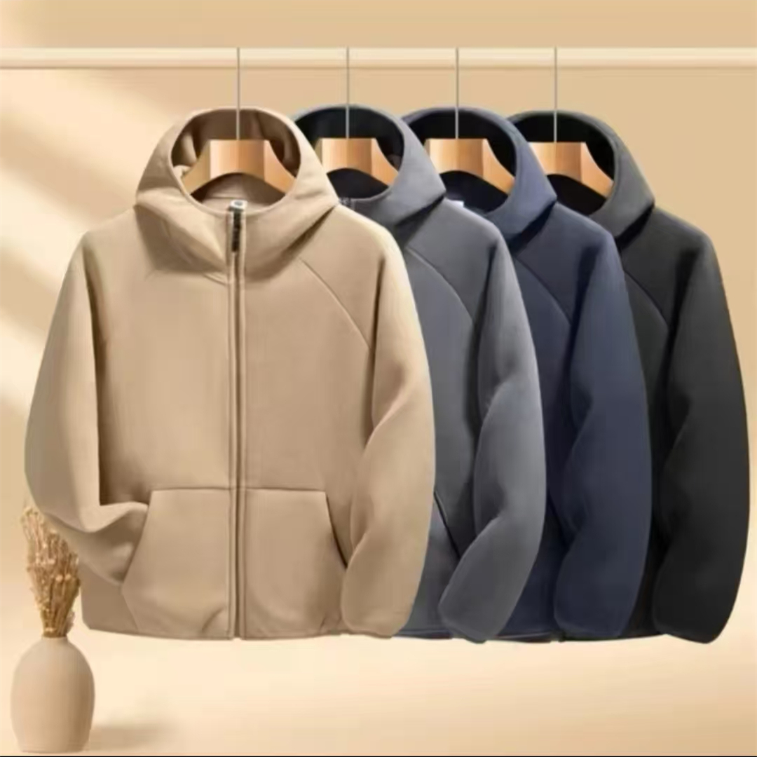 春秋款时尚连帽摇粒绒外套百搭休闲男士卫衣休闲女士宽松夹克开衫