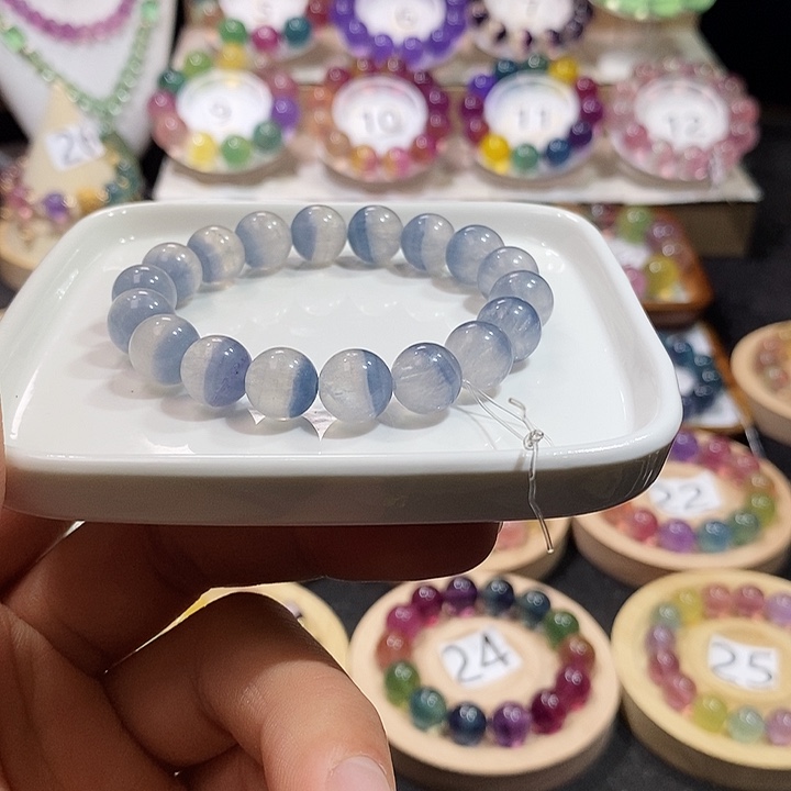 萤石手链未镶嵌半盆拉丝圆珠11mm