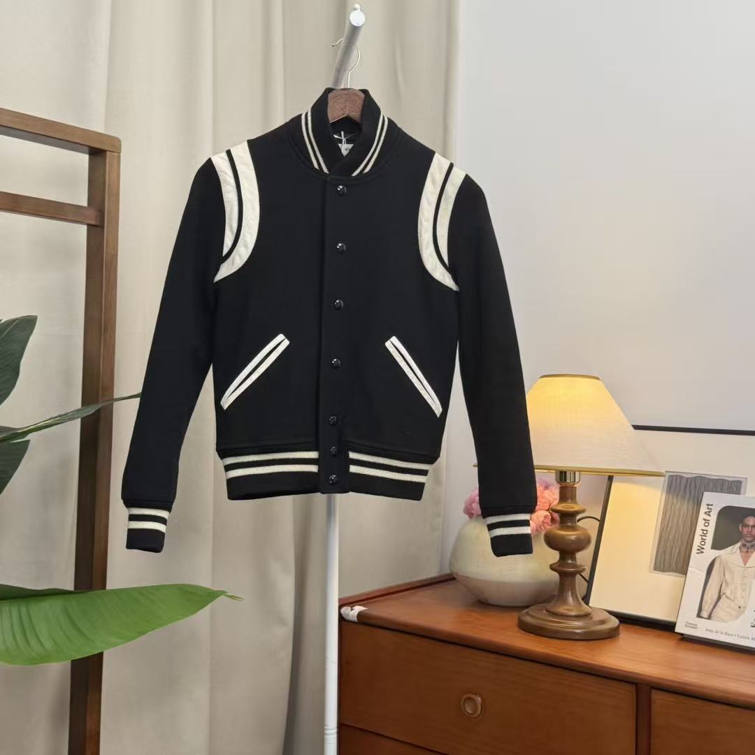 95新 YSL/圣罗兰 青奢荟/165/88Y/黑白配色条纹短款棒球服//91813