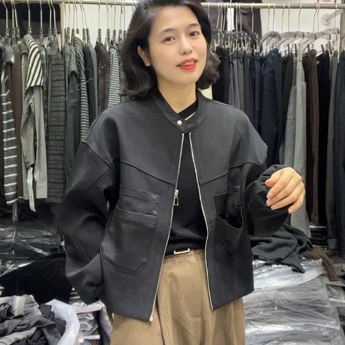 立领设计感短款秋季ins百搭女上衣韩版厚款短外套