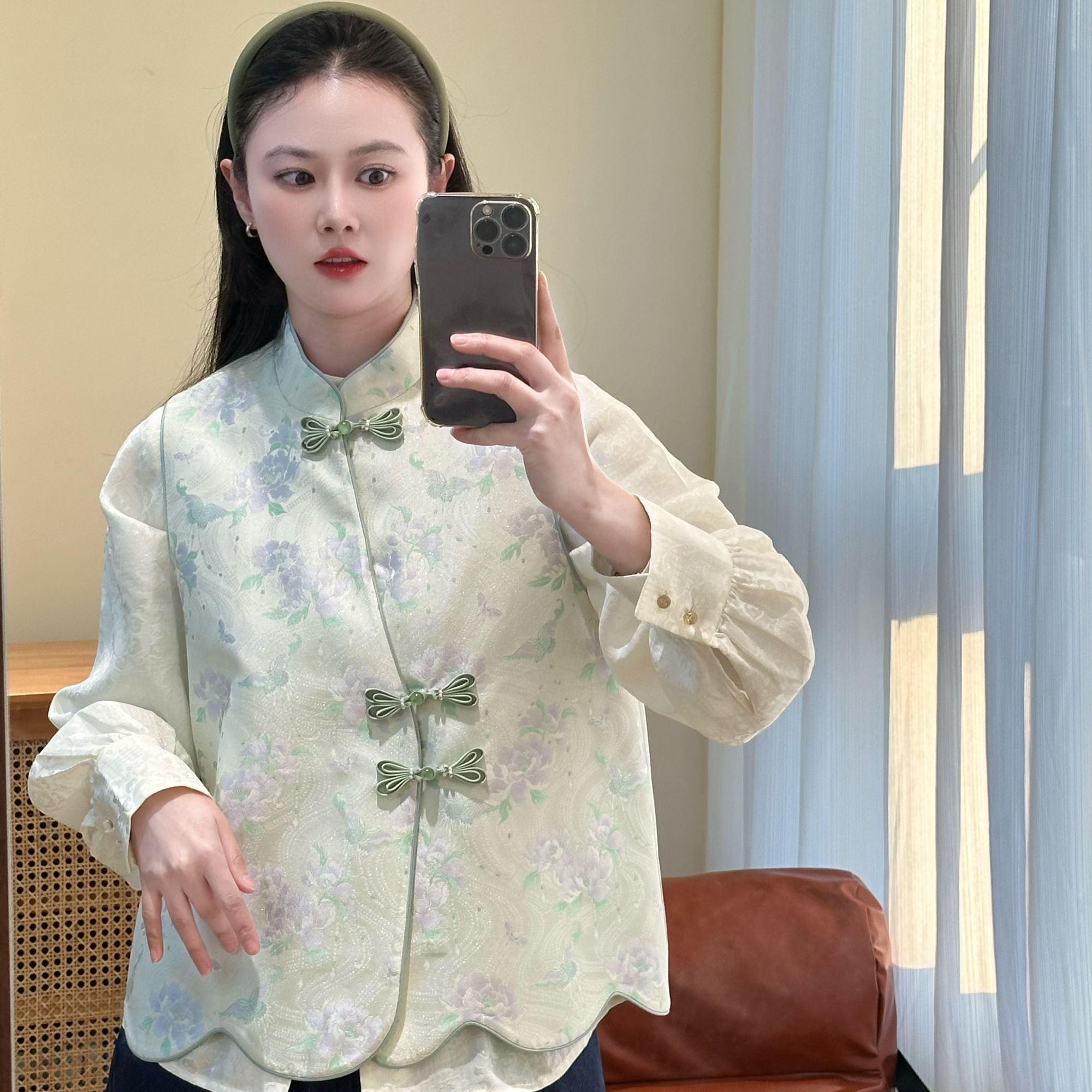 三马带钢印浅色蝴蝶牡丹桑蚕丝宋锦波浪纹国风新中式穿搭春款马甲