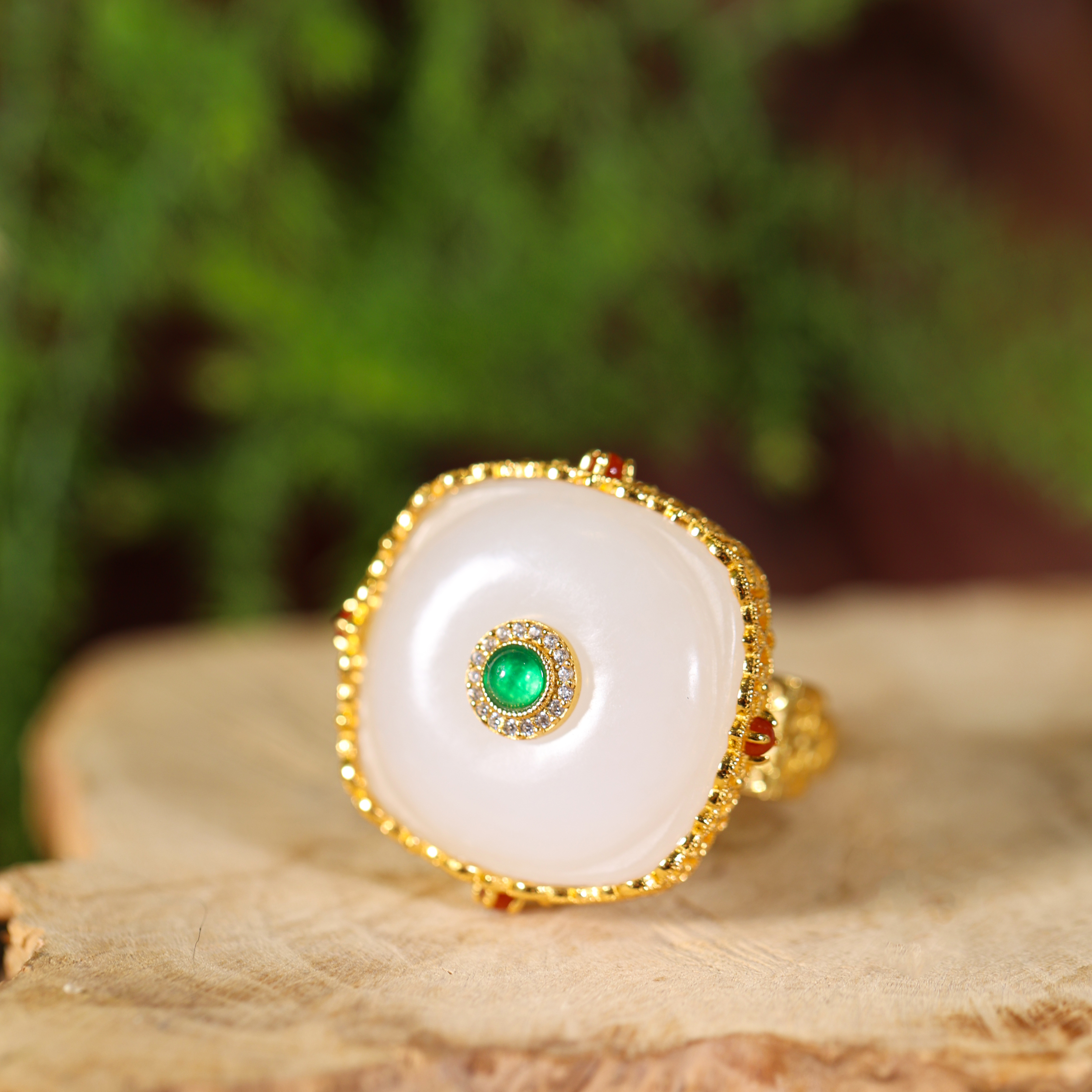 【和昭】原创国风新中式定制珠宝s925银镶和田玉怀古戒指