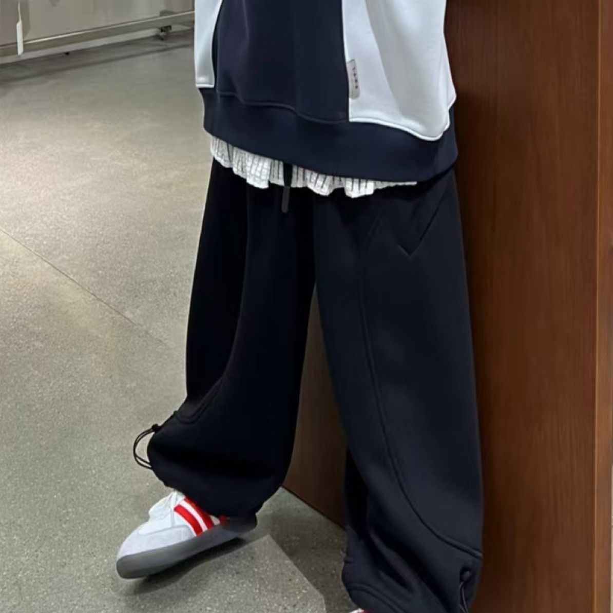 深秋冬新款加绒卫裤适合久坐中大童休闲宽松直筒松紧腰长裤