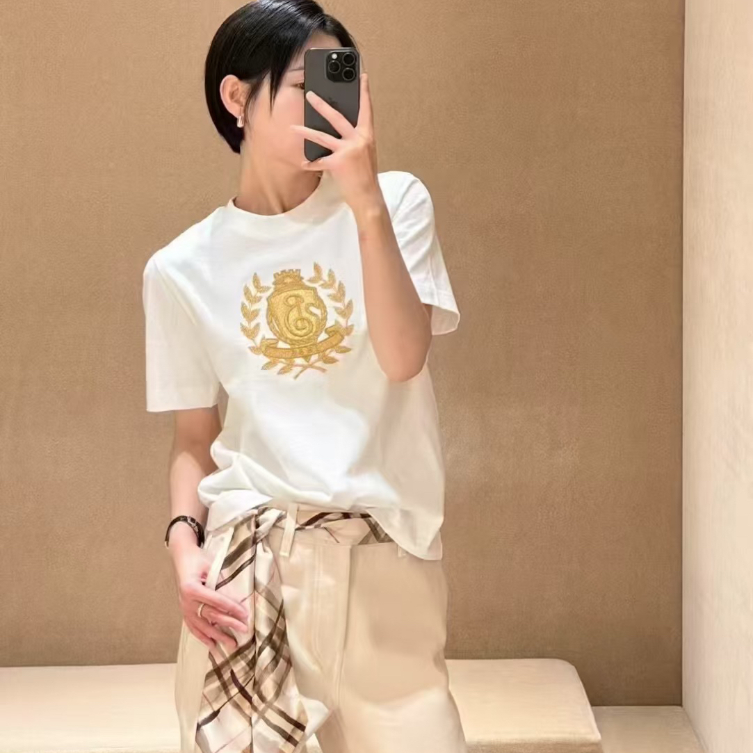 [深圳南油]B家纯棉短袖圆领透气常规法式T恤百搭白色休闲