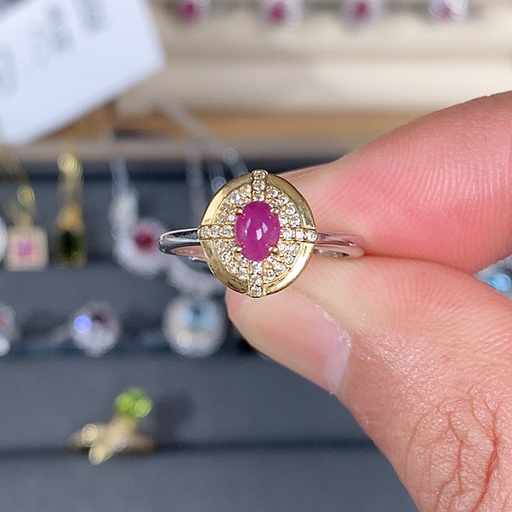 红宝石戒指银S925镶嵌