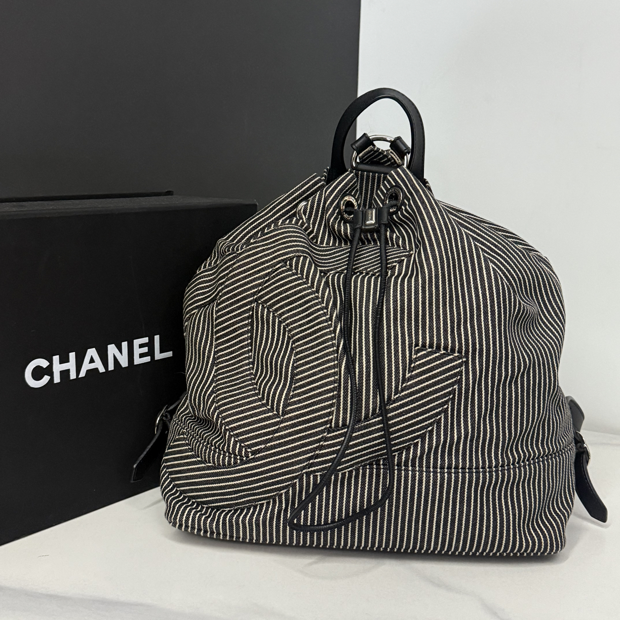95新 Chanel/香奈儿 条纹双肩24开26cm/JJ5113001