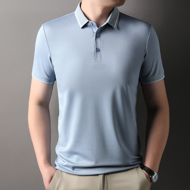 鳄鱼恤【高端桑蚕丝】总裁轻奢桑蚕丝透气抗菌防晒男士冰丝polo衫