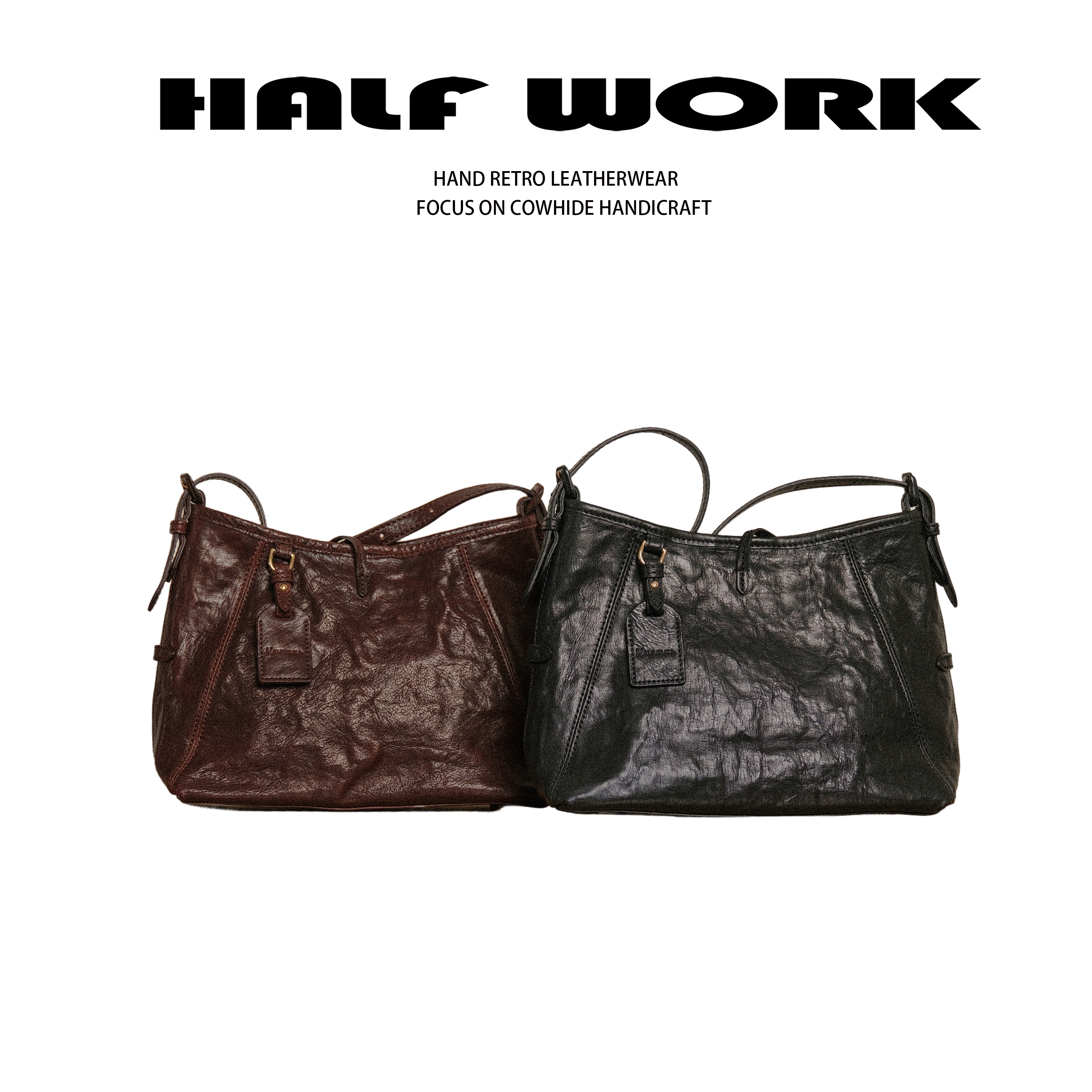 HALF WORK/伴工 头层马皮黑骑士包KB-2936