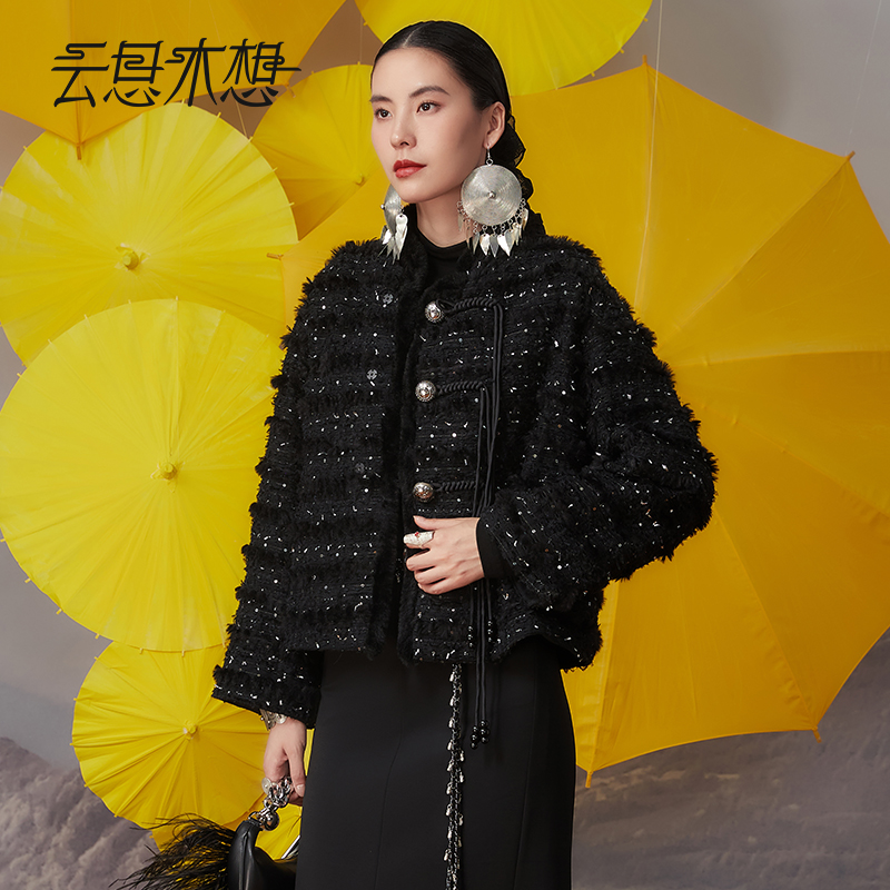 Ysimo-X云思木想 炽火明阳 定制民族扣粗花呢小香风棉外套12364