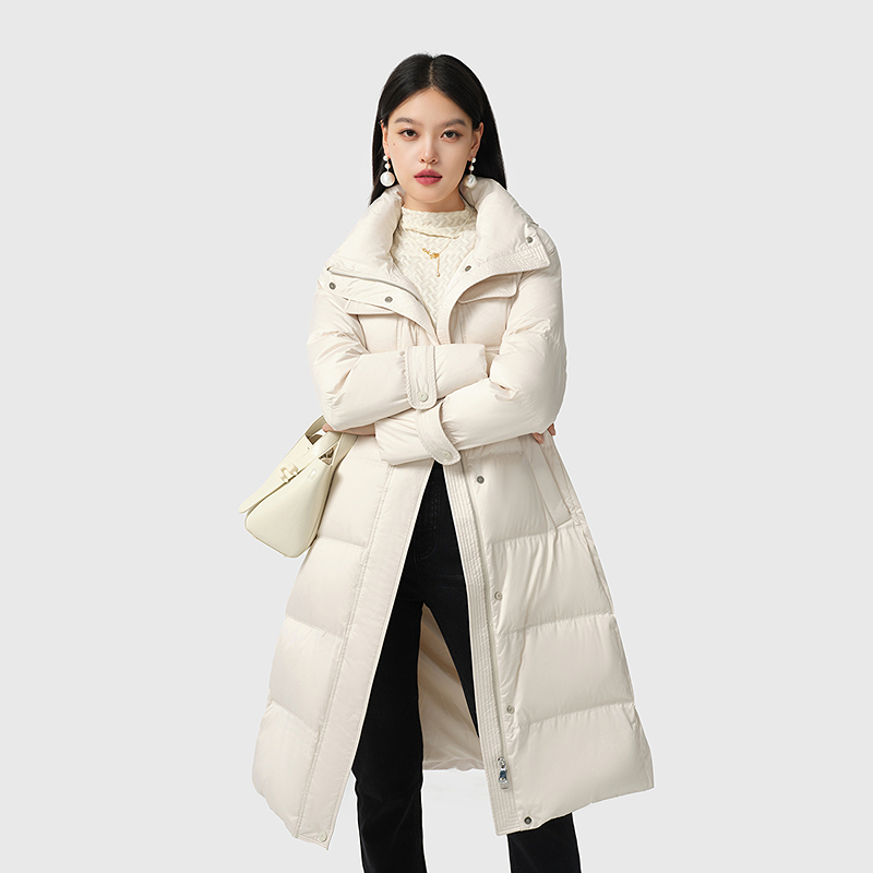 【商场同款】芭蒂娜90鹅绒连帽立领羽绒服女中长款冬季新款144H035