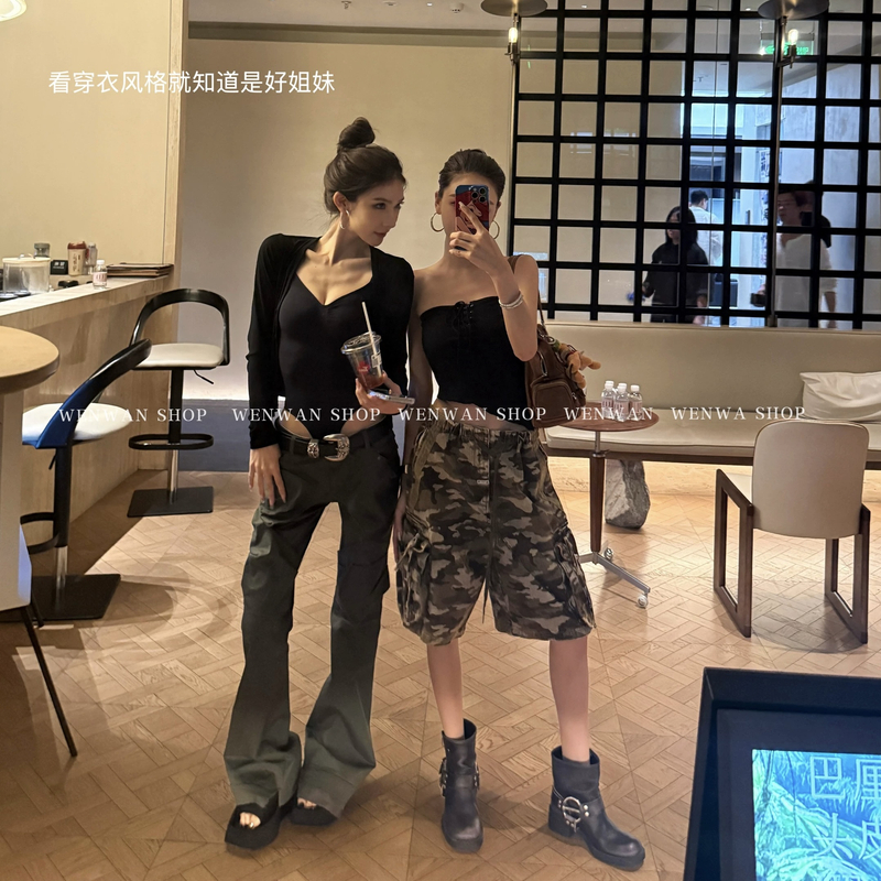 063-NO退NO换【高品私服】迷彩印花设计五分直筒牛仔裤