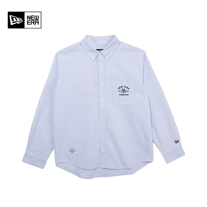 NEW ERA纽亦华2025早春新款MLB衬衫外套NY长袖条纹学院文艺宽松