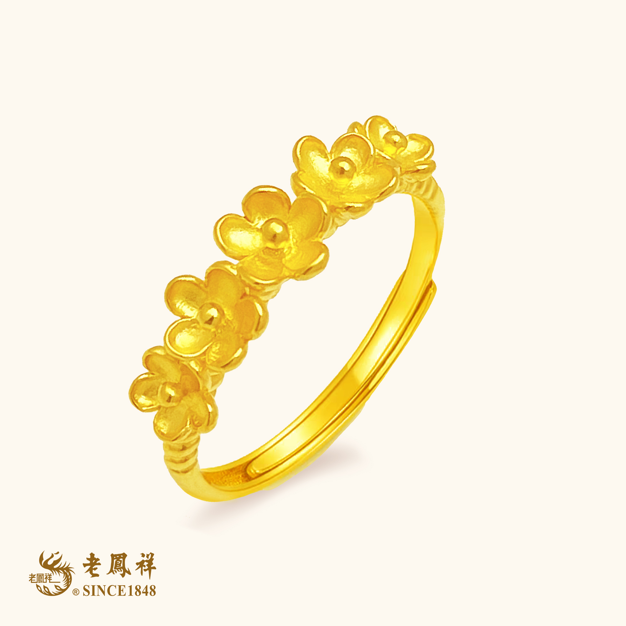 老鳯祥黄金足金桃花戒指老凤祥珠宝五花开口戒指