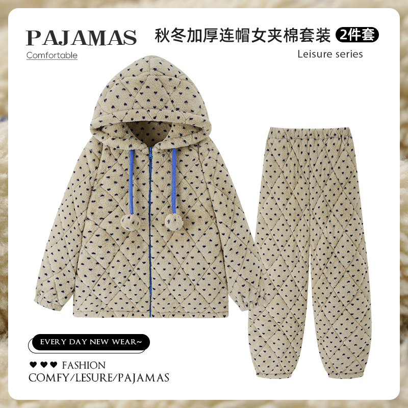 秋冬季睡衣女波点长毛绒三层夹棉变态厚不臃肿保暖家居服2025爆款