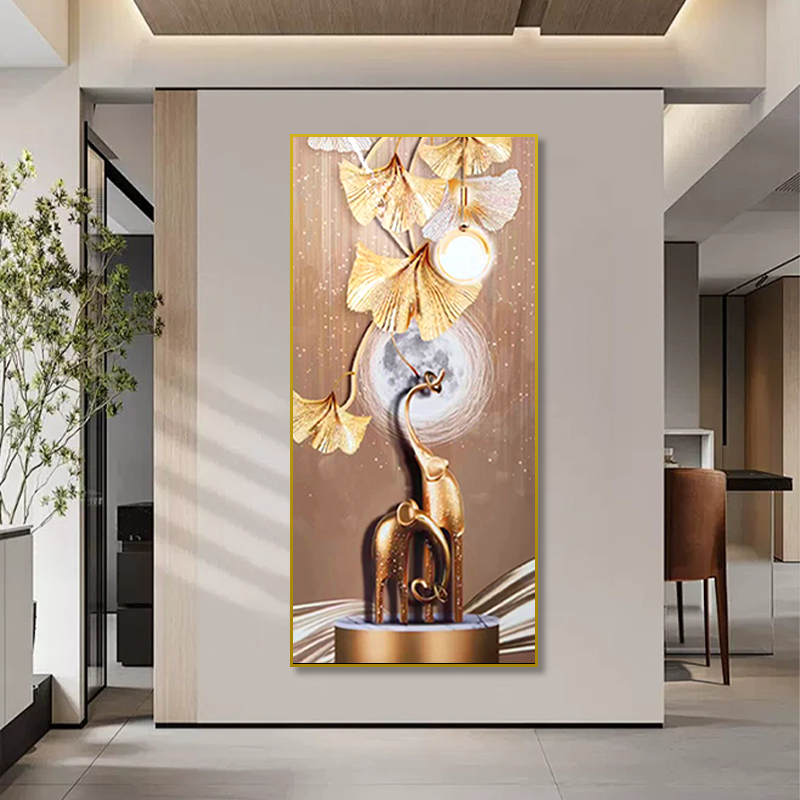 新中式玄关晶瓷镶钻装饰画现代轻奢高档走廊大象80160