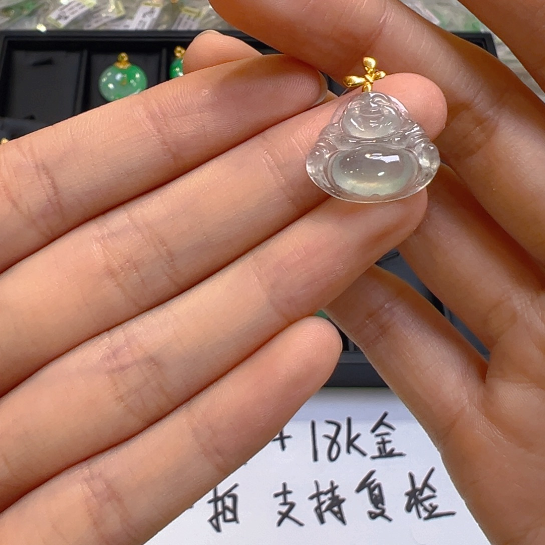 翡翠18K金镶嵌吊坠(不含链)