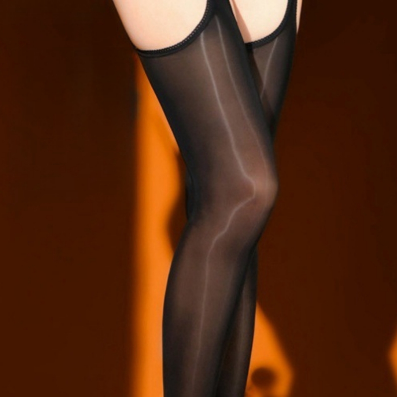 月遥【魅影】8D约会油亮长筒黑丝防勾丝四面镂空免脱马油吊带连裤袜
