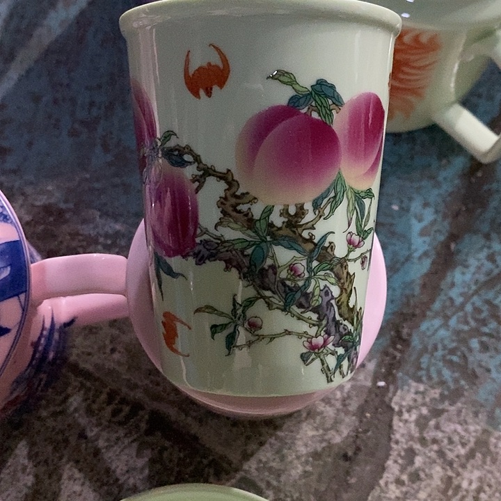 摆件骨瓷绿稀土寿桃可乐杯