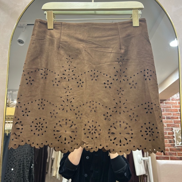高端女士复古风镂空花高腰小短裙58736
