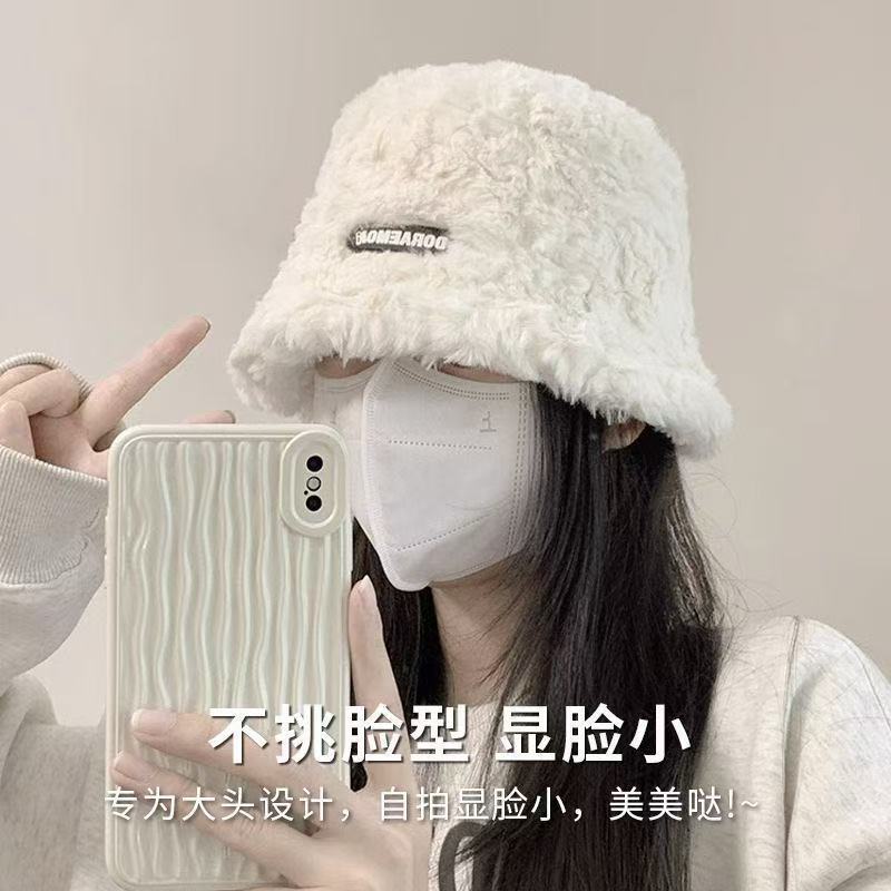 高品质毛绒渔夫帽子女秋冬季盆帽新款加绒保暖韩版百搭短檐水桶帽