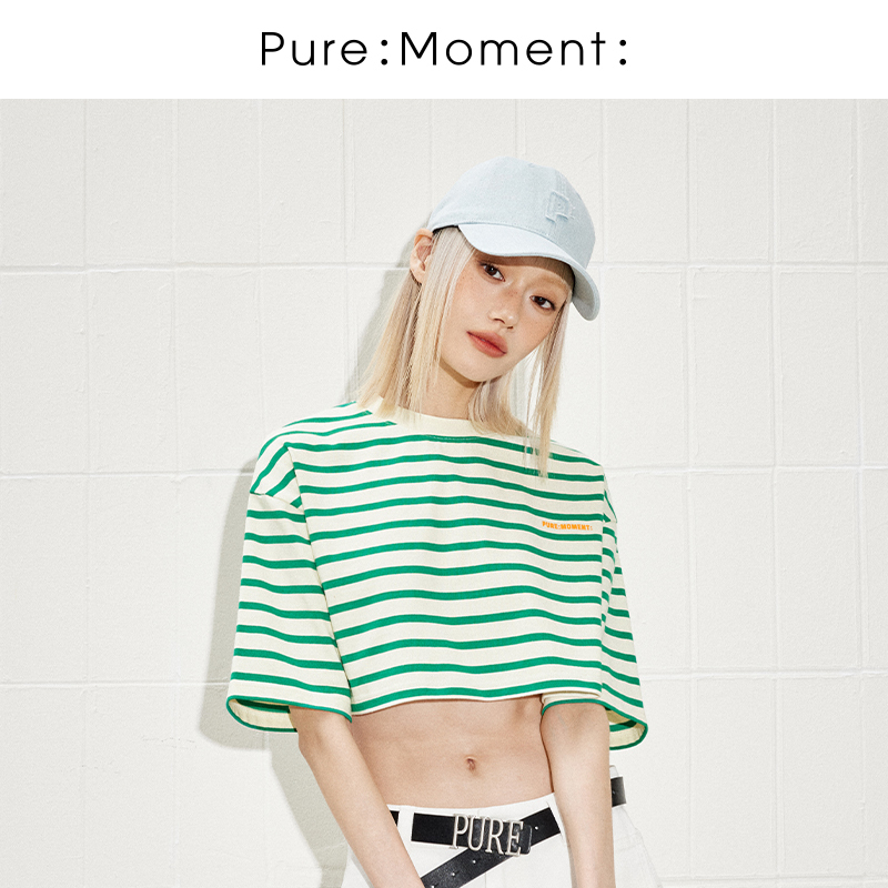 小麦檬Pure:Moment:活力百搭绿色T恤商场同款春夏装4F3200701