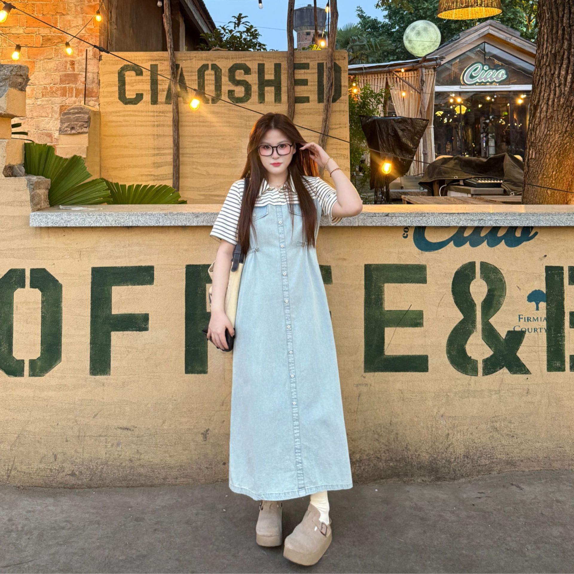 盈盈&南岛风大码女装拼接牛仔连衣裙夏季胖mm宽松显瘦长裙ZYY1735