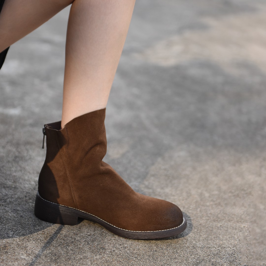 Artmu阿木真皮流苏早秋短靴子新款爆款低跟倒靴舒适百搭女靴815-1