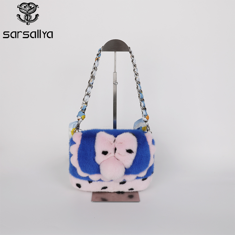 【饰你自制】设计款蝴蝶结单肩卡通可爱毛绒包包斜跨包时尚女生礼物