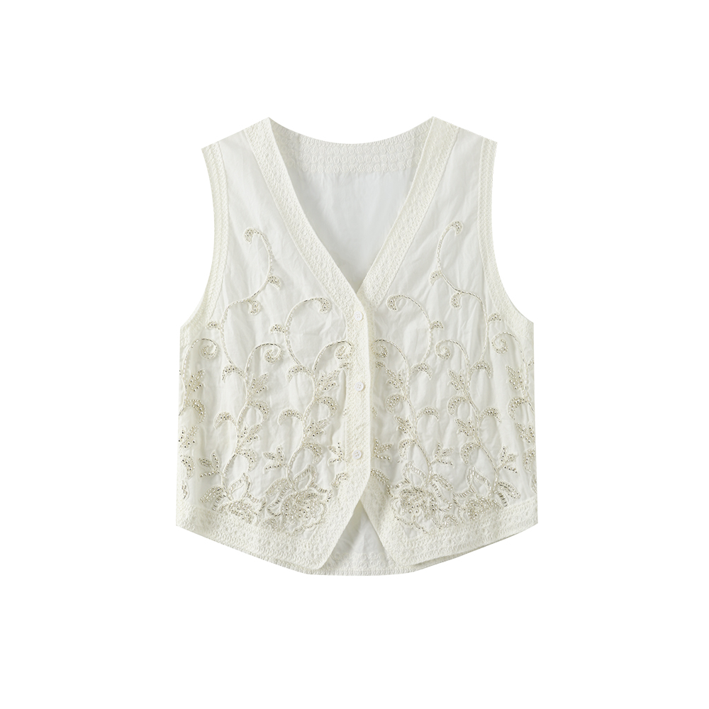 时尚舒适轻奢重工手工串珠开衫V领针织上衣25366